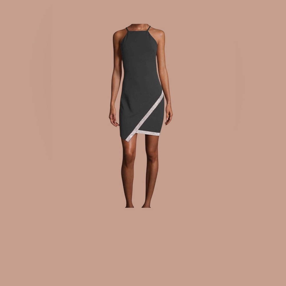 By& By  Rhinestone Trim Asymmetrical Hem Halter Bodycon Dress in size XXL